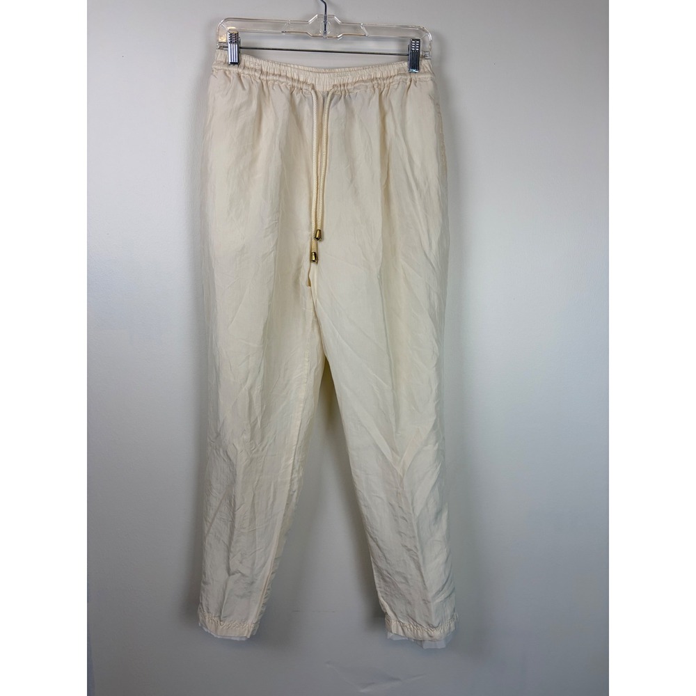 Mureli Silk Jogger Pants M Cream Vintage Sporty Tapered Elastic Waist Drawstring
